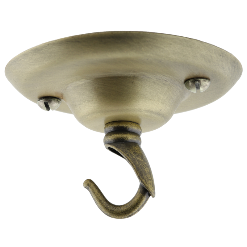 Ceiling Rose with Deco Style Hook in Antique Brass Effect