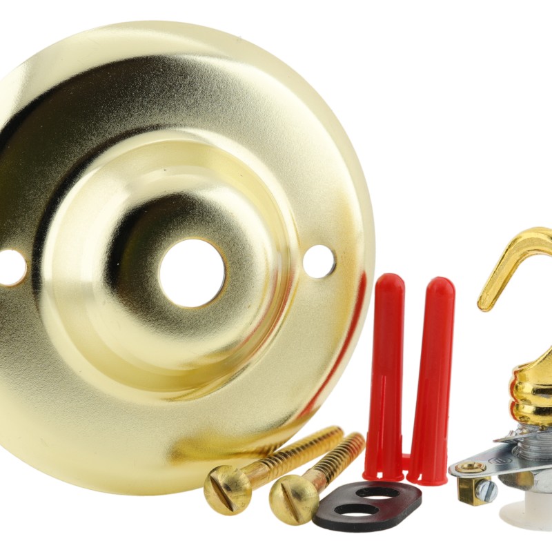 Ceiling Rose with Deco Style Hook in Brass Effect Ceiling Rose with Deco Style Hook in Brass Effect