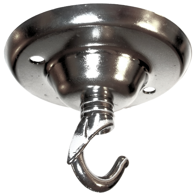 Ceiling Rose with Deco Style Hook in Silver Nickel Effect Ceiling Rose with Deco Style Hook in Silver Nickel Effect
