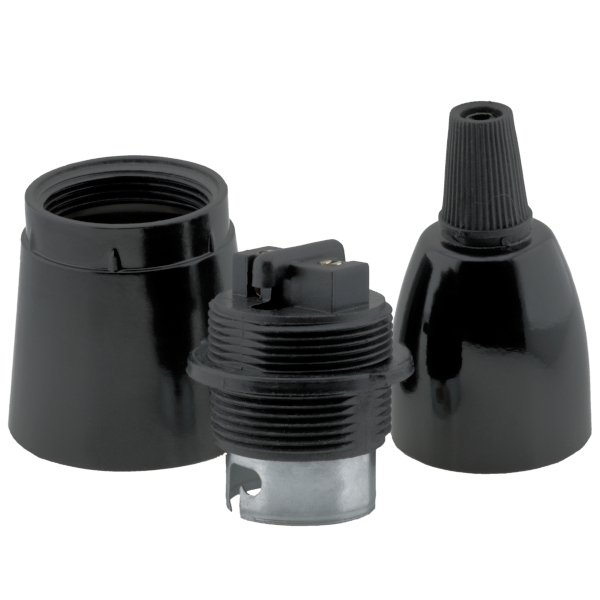 Lampholder B22 Black With Shade Skirt and Nylon Cord Grip Lampholder B22 Black With Shade Skirt and Nylon Cord Grip