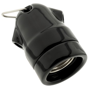 Glazed Porcelain Festoon E27 Lampholder in Black