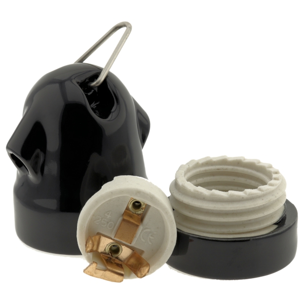 Glazed Porcelain Festoon E27 Lampholder in Black Glazed Porcelain Festoon E27 Lampholder in Black