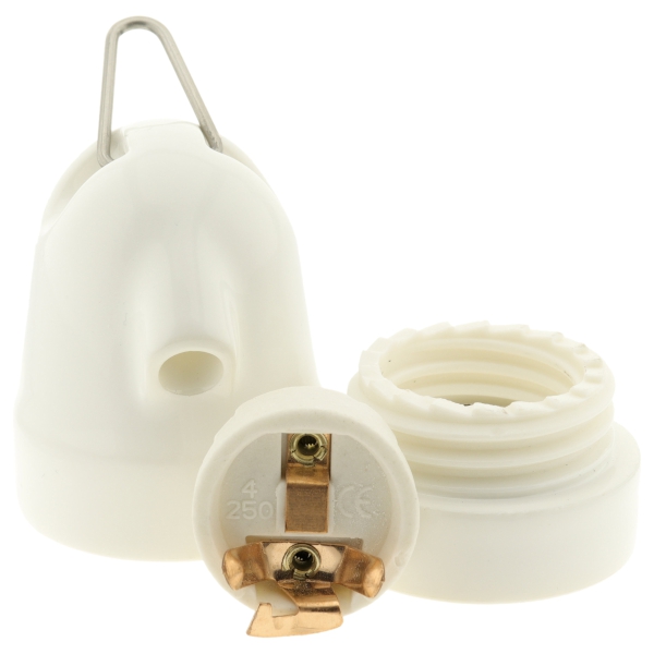 Glazed Porcelain Festoon E27 Lampholder in White Glazed Porcelain Festoon E27 Lampholder in White