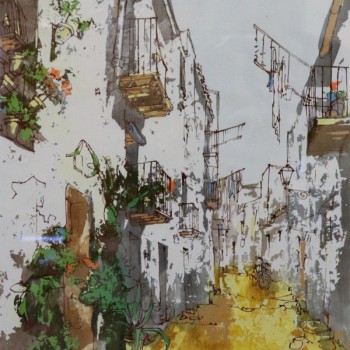 Bernard Dufour Original Oil on Canvas Mediterranean Scene circa 1950-1960