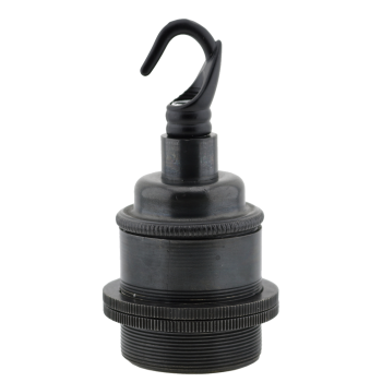 Traditional Edison Screw Lamp Holder (E27) with Shade Rings and Metal Deco Styled Hook in Bronze finish