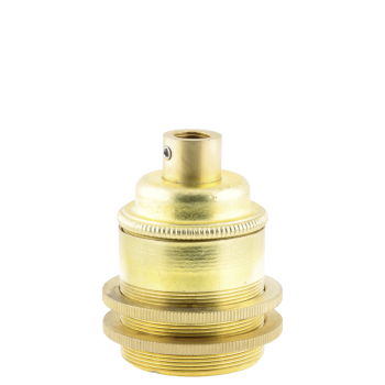 Traditional Edison Screw Bulb Holder (E27) with 2 Shade Rings with Lockable 10mm Threaded Entry in Raw Brass Finish