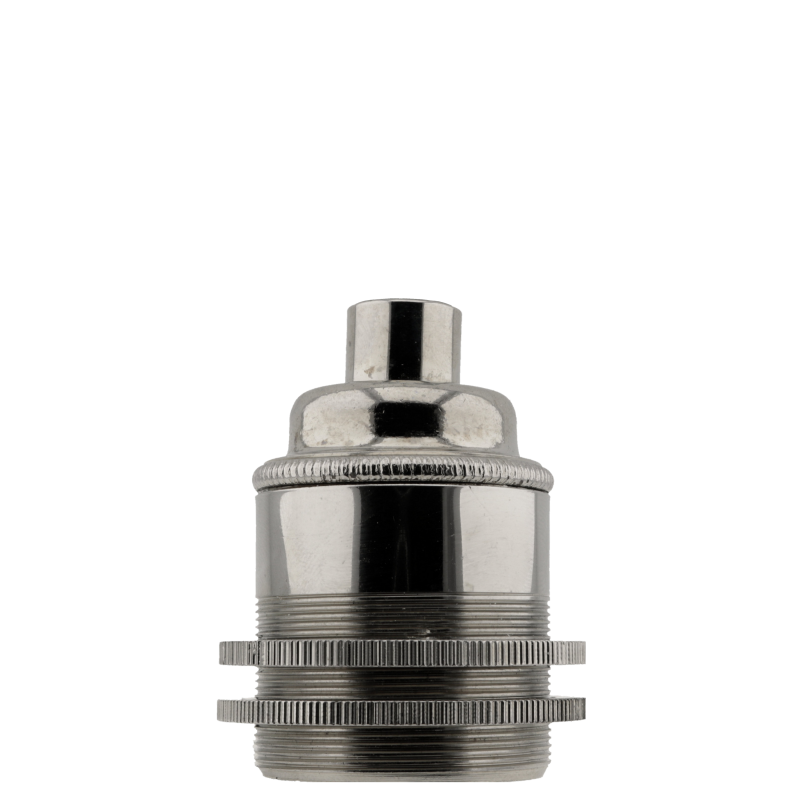 Traditional Edison Screw Bulb Holder (E27) with 2 Shade Rings with Lockable 10mm Threaded Entry in Chrome Effect Finish